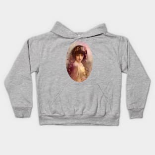 Vintage Style Portrait of Beautiful Woman with Flowers Kids Hoodie